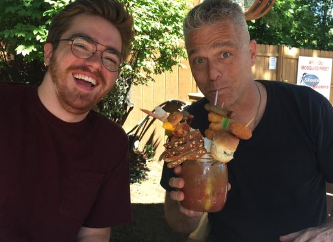 102.3 WXLC's Jimmy Novak enjoying a H.D. Bloody Mary with his son.